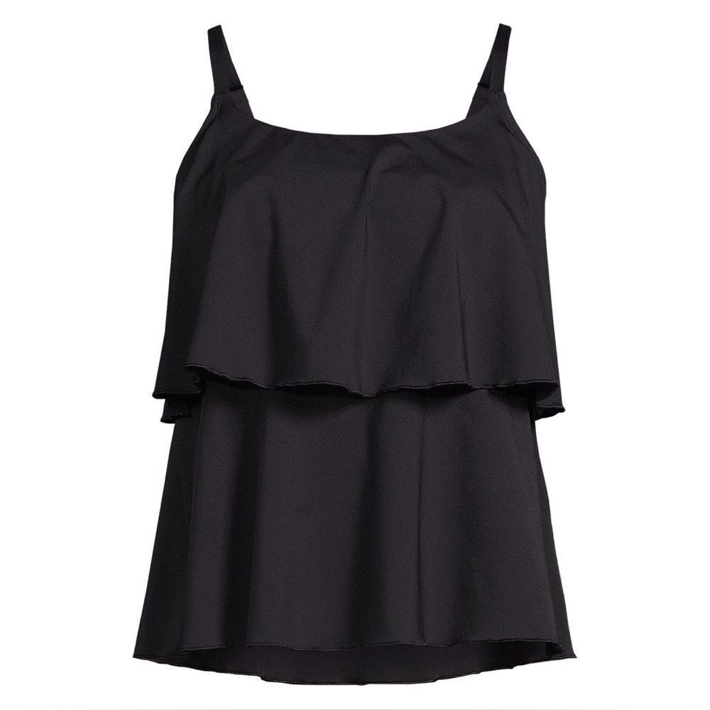 Land's End Plus Size Tiered soft cup adjustable loose fit tankini top black 1X